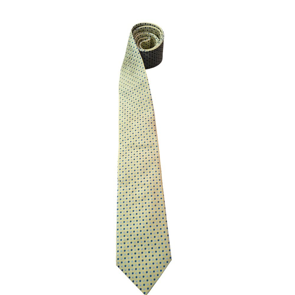 Alexander Julian Colours‎ Mens Yellow Gold Blue Polka Dot Polyester Necktie Tie
